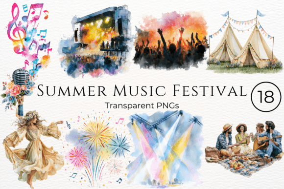 Download Summer Music Festival Watercolor Clipart - Festival Collection