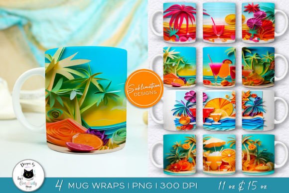Download 3D Beach Mug Wraps | Summer Sublimation - Summer sublimation Collection
